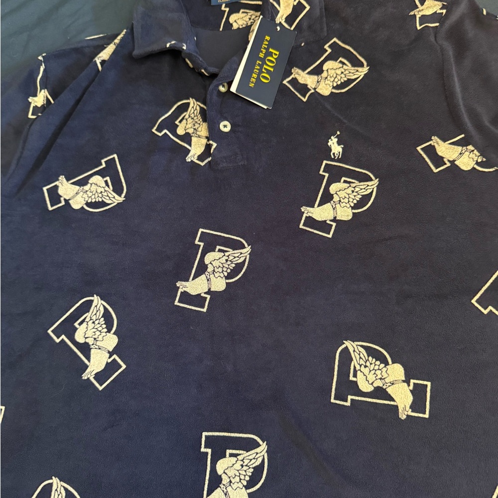 Polo by Ralph Lauren Dark Blue Shirt with Gold Designs
